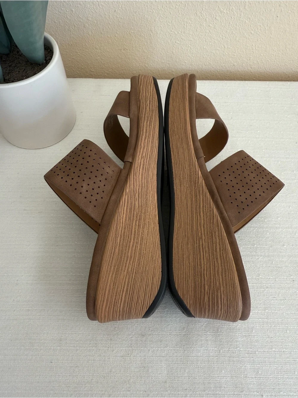 New Patrizia Brown Perforated Wedge Slide Sandals - Casual Platform Comfort